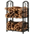 thumbnail image 6 of Indoor and Outdoor Patio Iron Firewood Log Cart with Fireplace Tool Rack, Black, 6 of 7