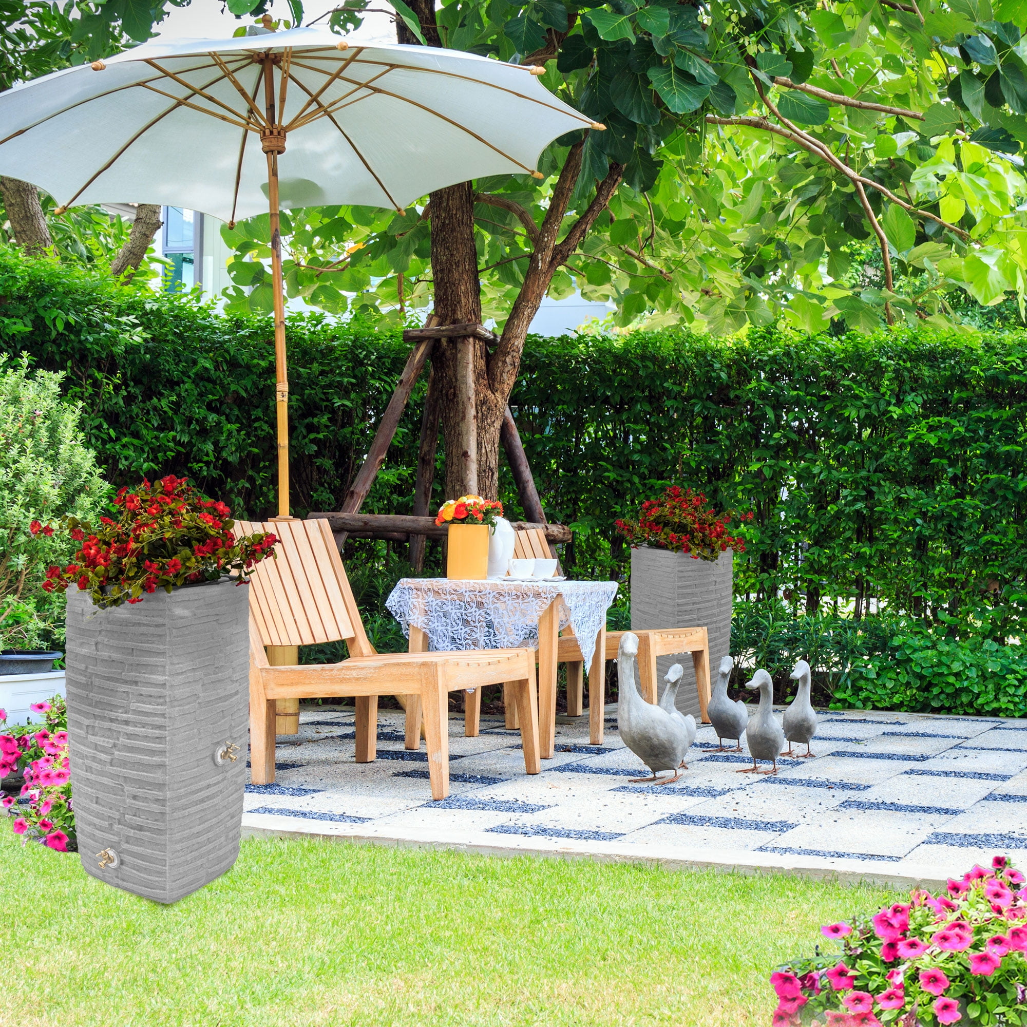 Good Ideas Impressions Riverwalk 50 Gal Rain Saver w/Spigots, Light Granite