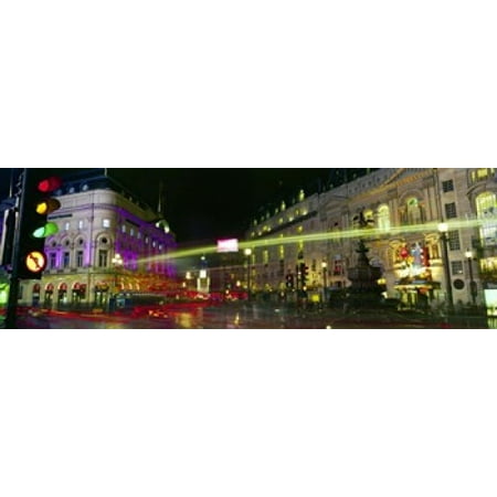 London Piccadilly Circus Buildings lit up at night Piccadilly Circus London England Stretched Canvas - Panoramic Images (18 x 6) ()