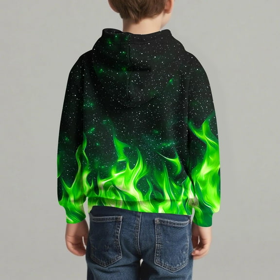 Eltusu Boys Winter Hoodies, Pullover Soft Printed Long Sleeve Warm Sweatshirts Green Size 3-14 T