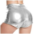 thumbnail image 4 of HXWCHs Women's Leather Clubwear Shorts Metallic Shiny Rave Party High Waist Shorts Silver L, 4 of 5