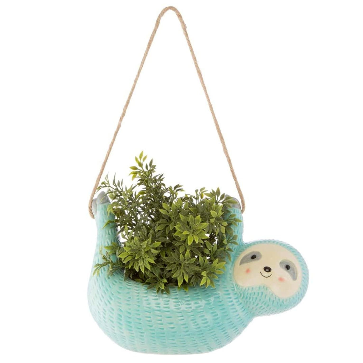 Sloth Hanging Planter  Succulent Plant Pot Indoor Outdoor Ceramic Animal Planters Pots Flowerpot Container 1, L Blue