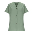 thumbnail image 7 of Women's Cotton Linen Shirt, Button Down Short Sleeve V-Neck Blouse, Breathable & Soft Casual Top for Daily Wear, Office, and Summer Outfits Essential Wardrobe Staple-Light Green, 7 of 7