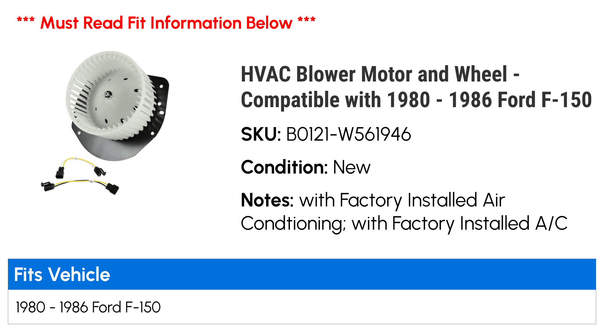 HVAC Blower Motor and Wheel - Compatible with 1980 - 1986 Ford F-150 1981 1982 1983 1984 1985