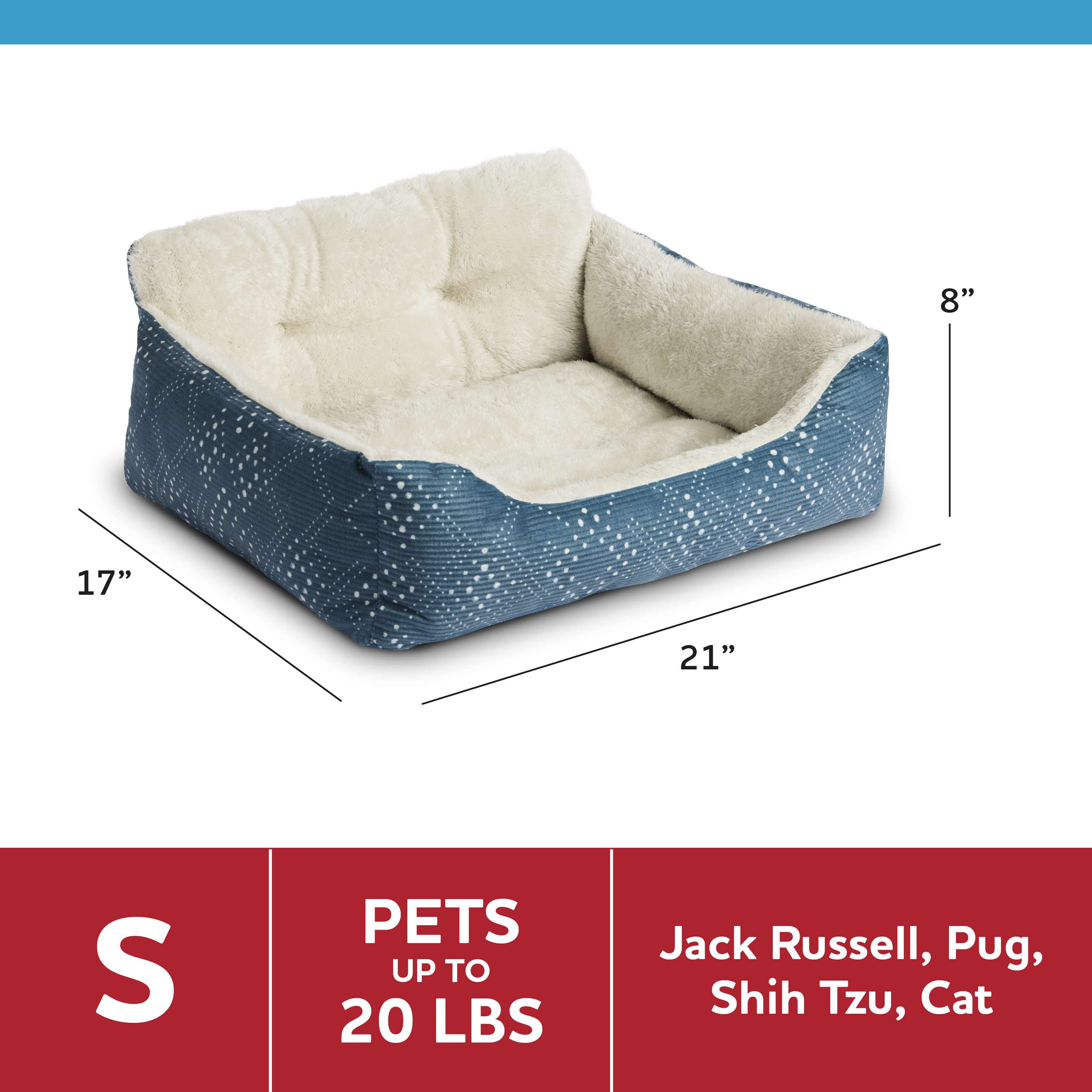 (3 pack) Vibrant Life Puppy Dog Bed, Plush Bolster Dog for Small Dogs, Small, 21" x 17", Blue