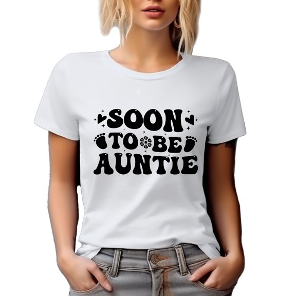Soon to Be Auntie, Pregnancy Announcement, Baby Shower or Gender Reveal Party, White T-Shirt, Small