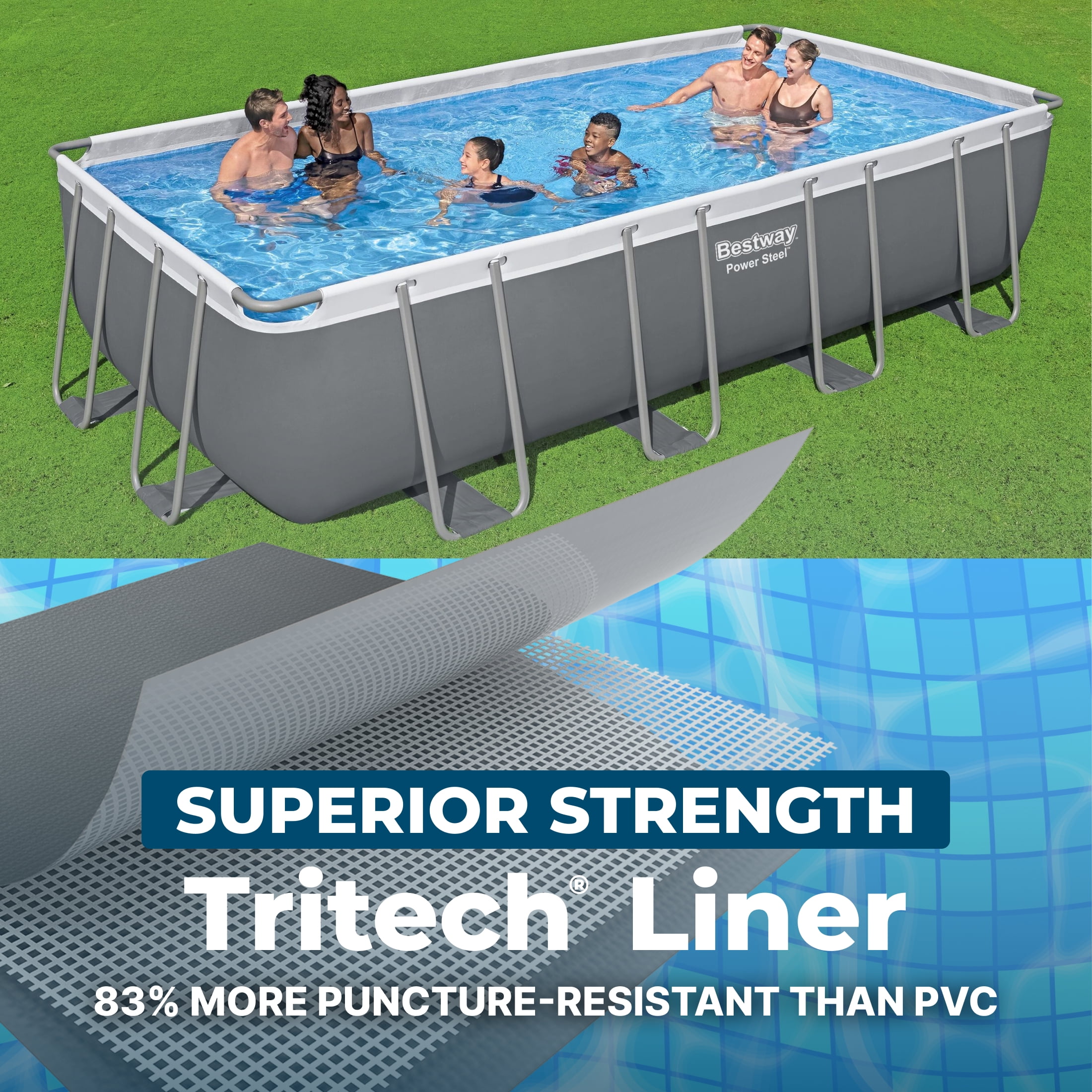 Bestway Power Steel 18’ x 9' x 48” Metal Frame Above Ground Pool, Gray