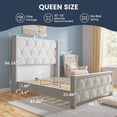 thumbnail image 3 of 56" Velvet Upholstered Bed Frame with Wingback Headboard, Nailhead Trim, Wood Slat Support, No Box Spring Required, 3 of 10