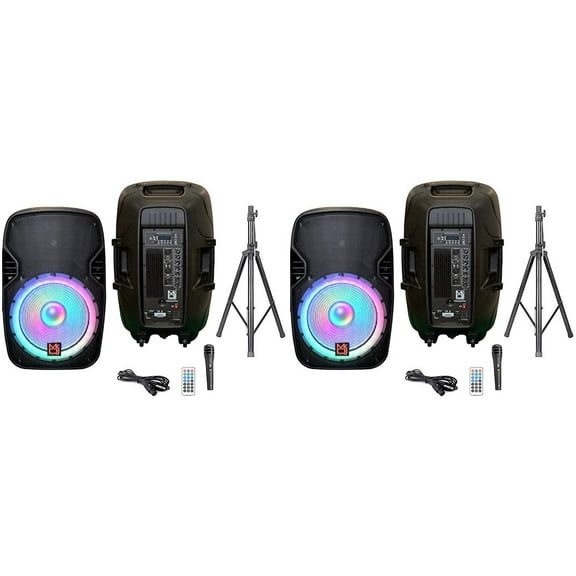 2 MR DJ PBX4200PKG 15" 2-Way PA DJ 3000W Active Powered Bluetooth Karaoke Speaker LED Lighting   Speaker Stand
