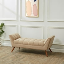 SAFAVIEH Couture Damian Solid Tufted Linen Contemporary Bench, Light Brown/Dark Brown