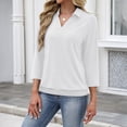 thumbnail image 4 of Lumtrix Womens Polo Shirts 3/4 Sleeve Collared Tops Business Casual Tops Collared V Neck Dressy Blouses Loose Fit White 2XL, 4 of 6