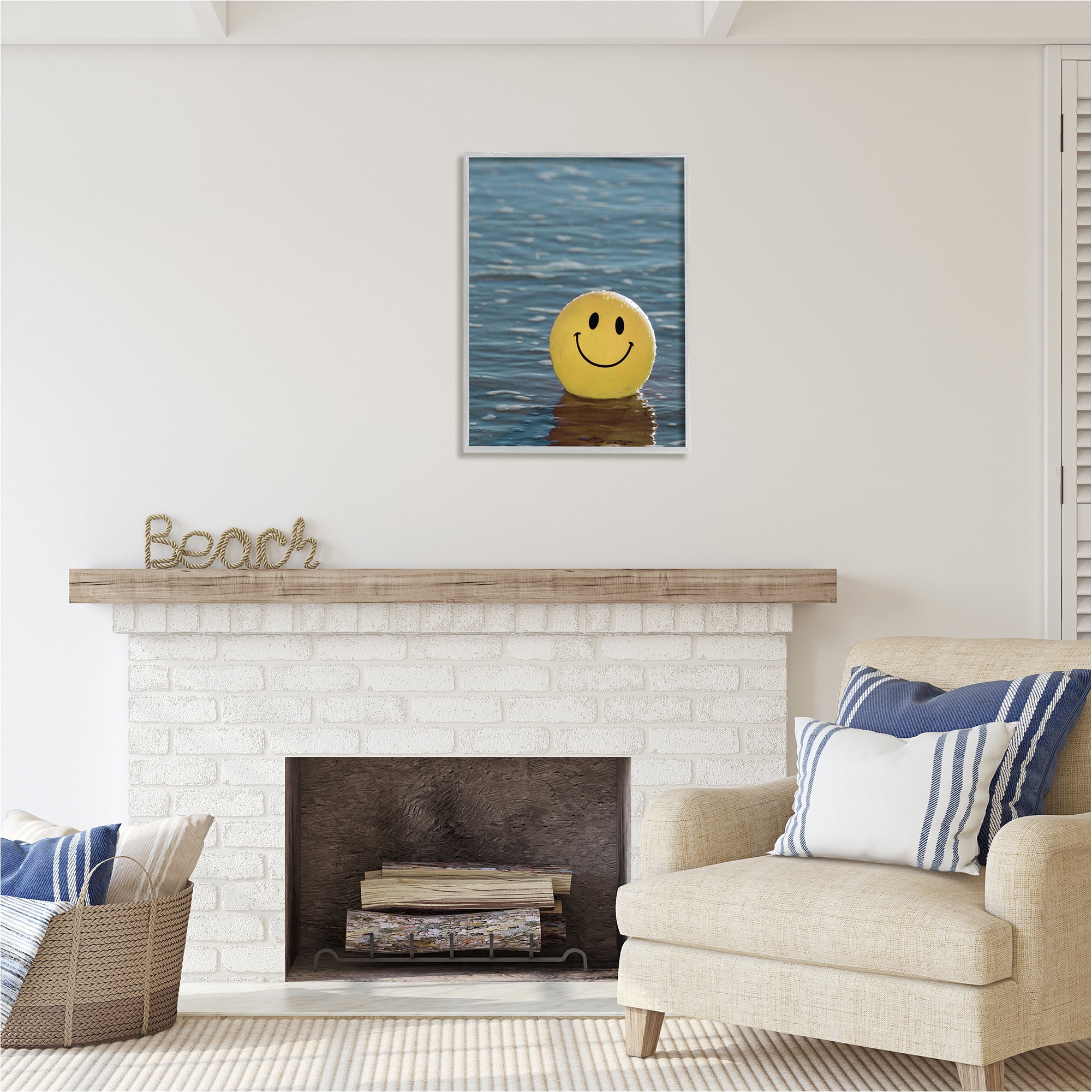 Stupell Industries Smiley Beach Ball Landscape Photography Gray Framed Art Print Wall Art, 24 x 30