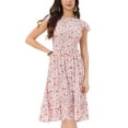 thumbnail image 1 of INSPIRE CHIC Vestidos de Mujer con Mangas Cortas, Vestido Midi Floral de Primavera Verano, Blanco M, 1 of 7