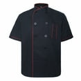 thumbnail image 1 of TOPTIE Unisex Short Sleeve Chef Coat Jacket, Black with Red, 1 of 8