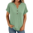 thumbnail image 2 of Ltctricy Summer for Women Dressy Casual Short Sleeve V Neck Quarter Button Henley T-Shirts Loose Tunic Tee Blouses, 2 of 7