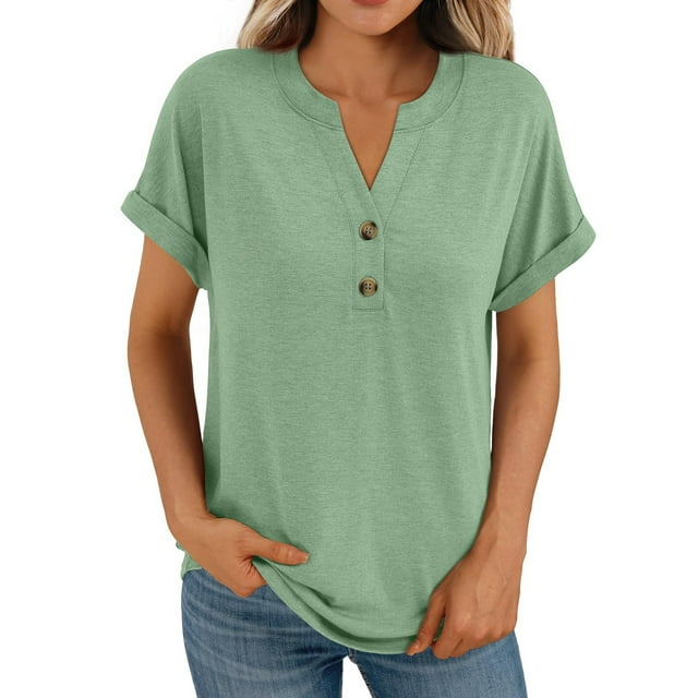 Chemise à Manches Courtes pour Femmes, Blouse Décontractée à Col en V Boutonnée, Haut d'Été Ample