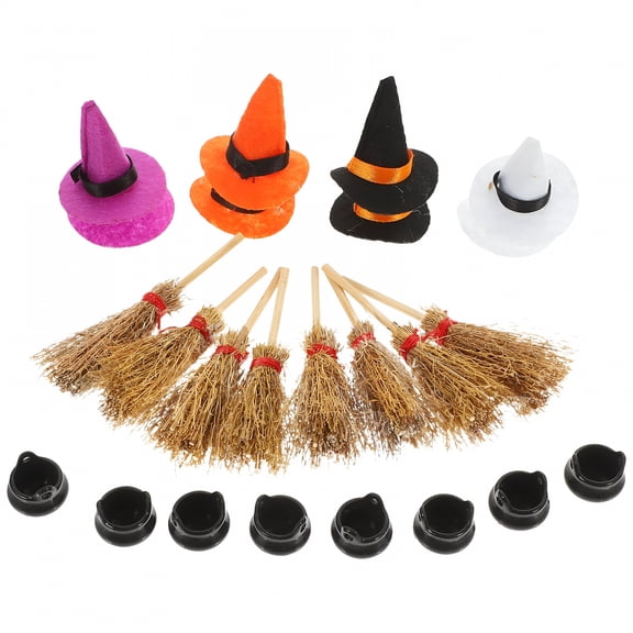 BESTSKY 2026 New Miniature Witch Hat Broom Set,Halloween Mini Witch Hats,Mini Broom,Small Cauldron Halloween Decorations