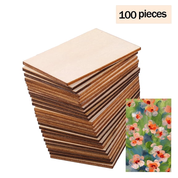 Elcoho 100 Pack Rectangular 2 x 3 inch Unfinished Blank Wooden Tile Cutouts, Natural Wood Sheets for DIY Craft Painting Engraving Decor