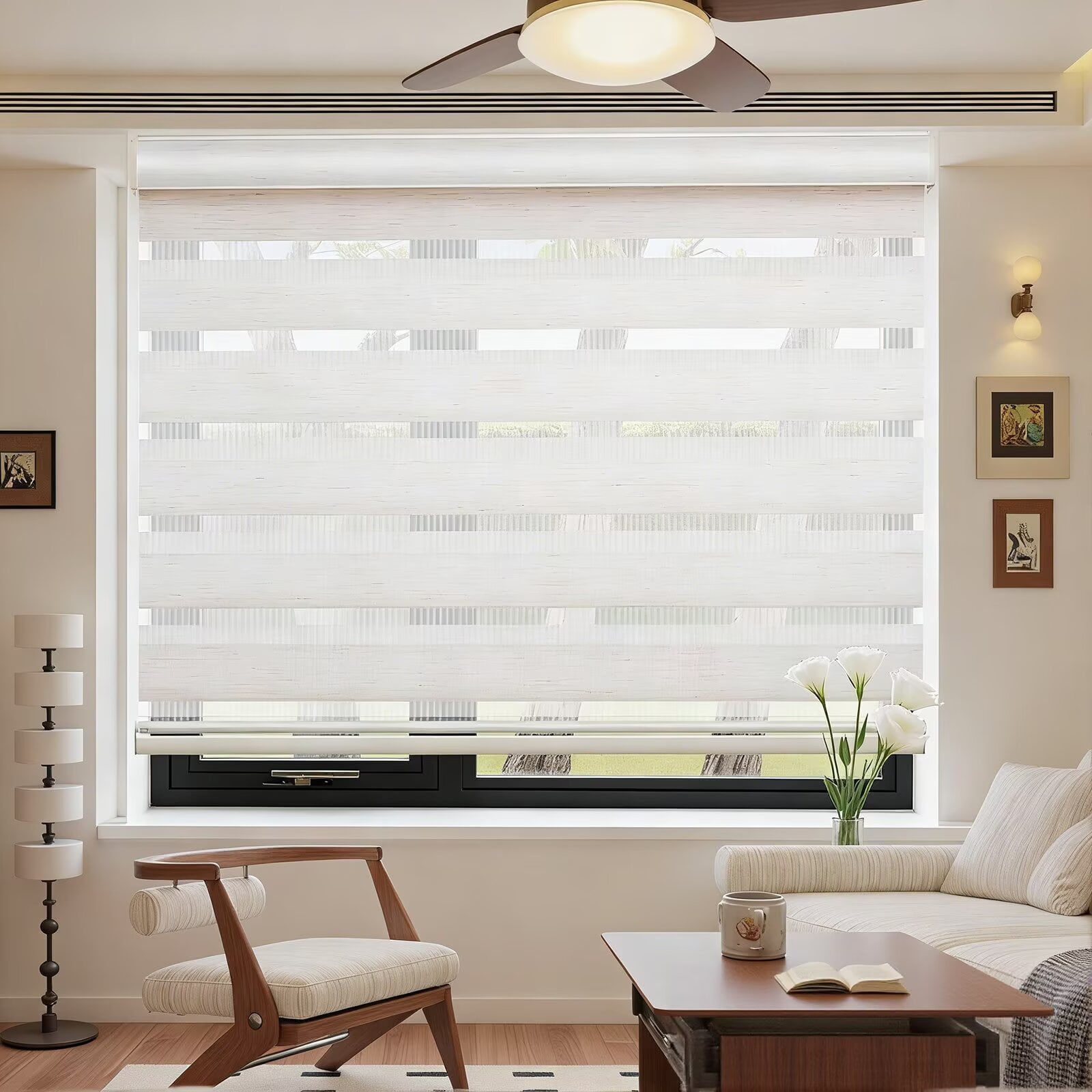 MYshade Cordless Zebra Blinds Beige-29"W*72"H Pull Down Roller Window Shades Double Layer Light Control Free Stop Window Shades Day and Night Blinds Easy Installation for Home
