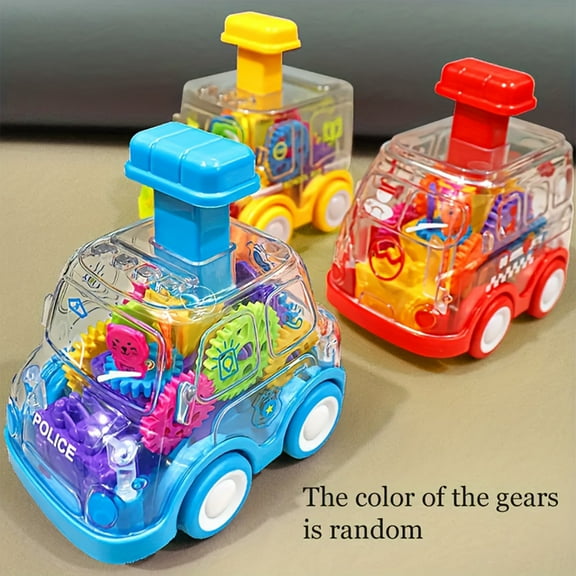 Transparent Gear Push and Pull Toy Car for Kids Colorful Internal Gears for Curiosity Sturdy Safe for Active Play Develops Fine Motor Skills and Imagination