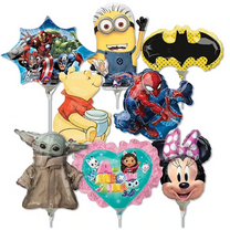 LoonBalloon 14 Inch Character Theme Mini Shape Stick Balloons Value Pack (16 Pack)-Pre-Inflated
