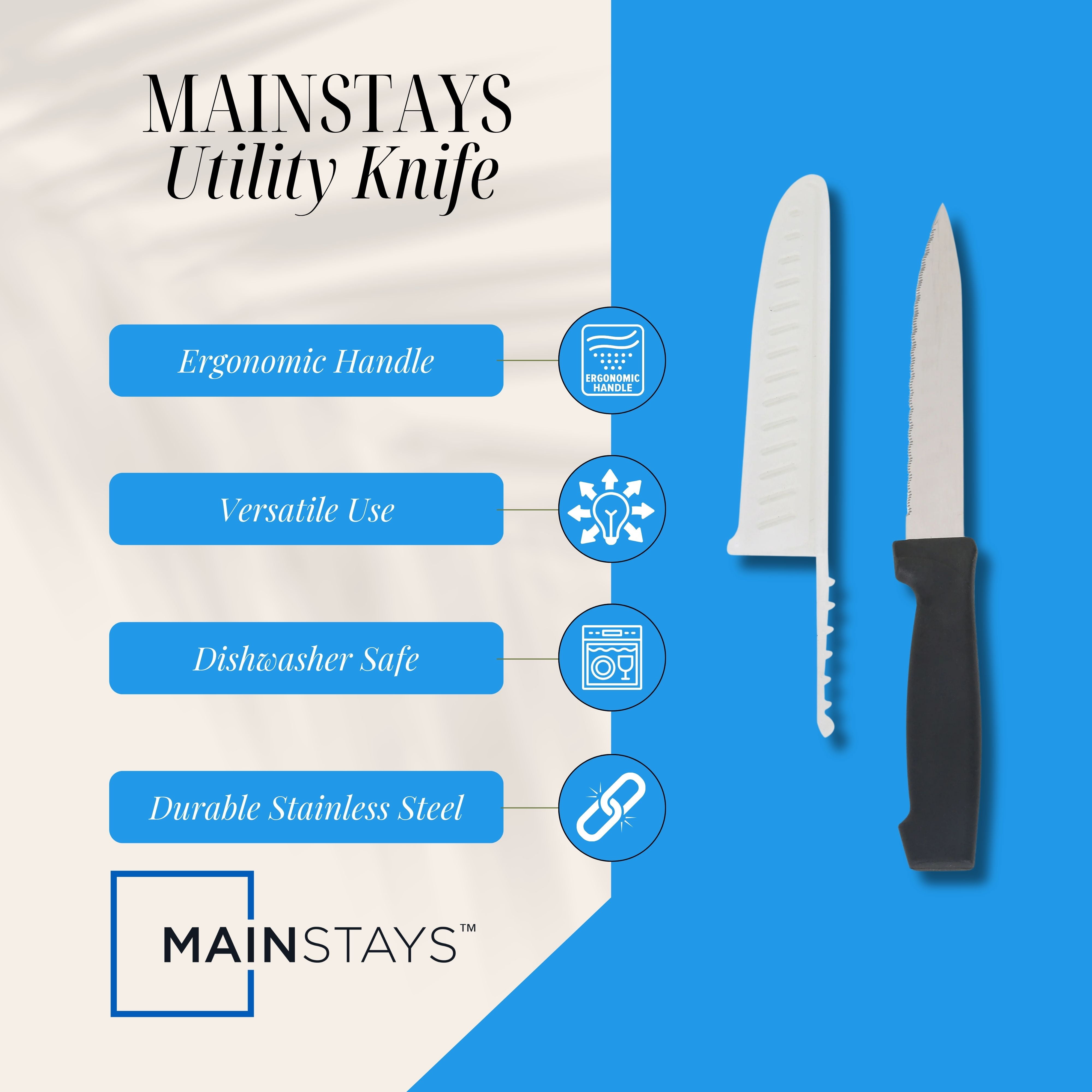 (6 pack) Mainstays 5" Stainless Steel Utility Knife with Black Plastic Handle