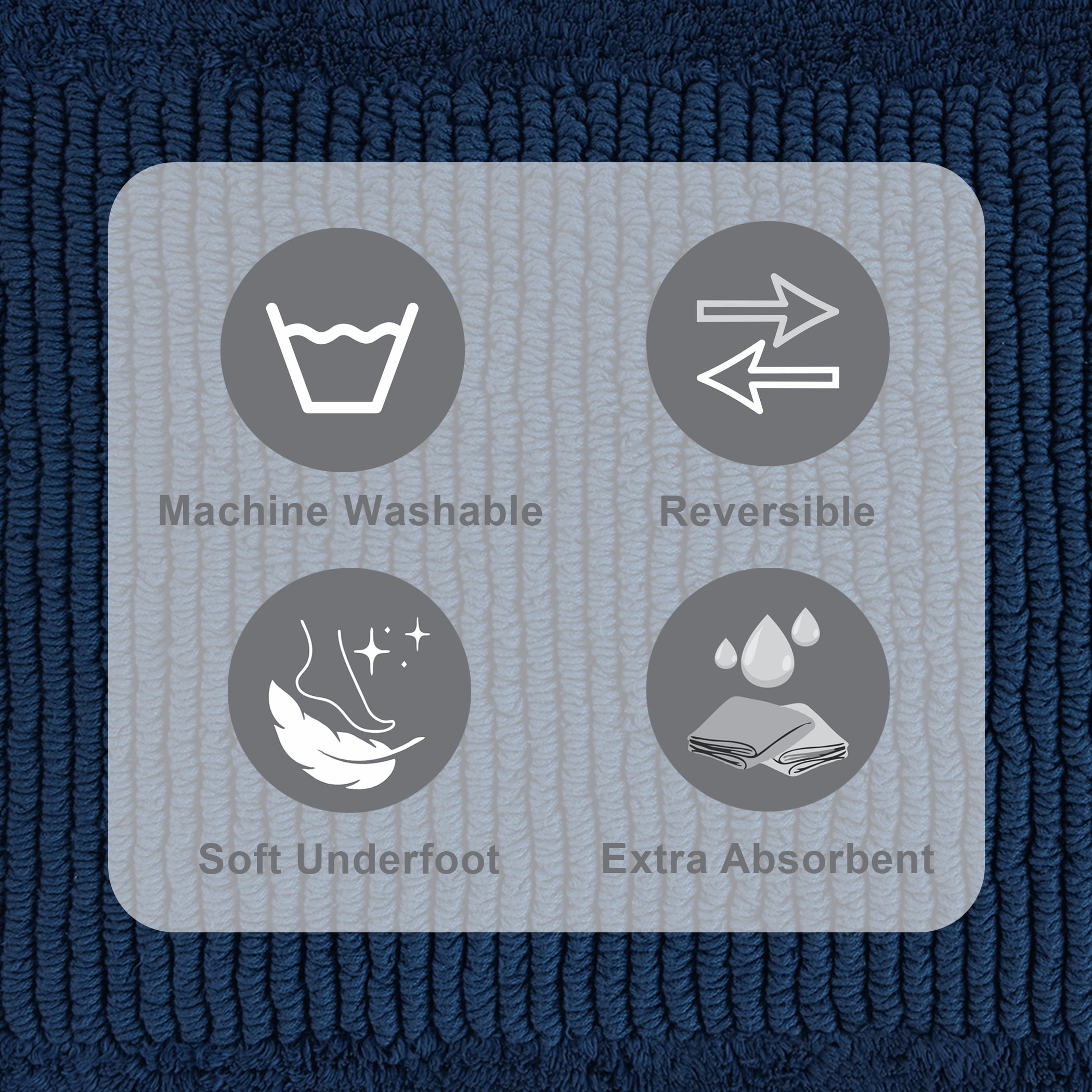 Hotel Style Blue Egyptian Cotton Reversible 24" x 40" Bath Rug