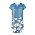 thumbnail image 4 of Dyegold Sundresses for Women Casual Beach - Summer Dress for Women V Neck Short Sleeve Daisy Print Denim Tshirt Midi Sun Dress ​Plus Size ​Wedding Guest ​Dress, 4 of 4