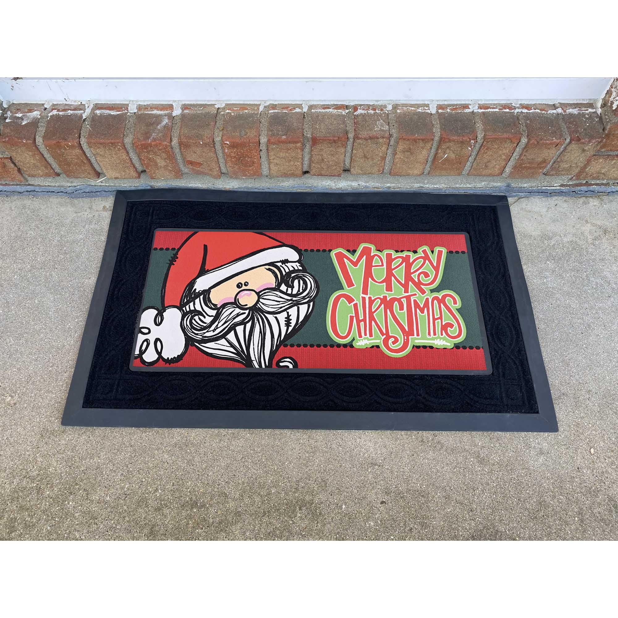 Dicksons Magnolia Garden Indoor Outdoor Non-Slip Doormat Insert for Entryway 10 x 22, Rubber Santa Merry Christmas