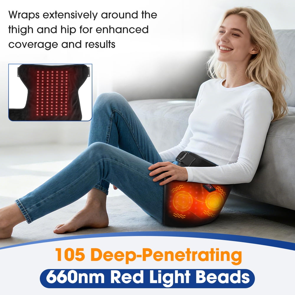 Cordless Hip Heating Pad with Vibration, Thigh Heating Pad for Relaxing, 660nm&850nm,Massager Heating Pad for Hip,Heated Wrap for Lower Back, Buttocks ,Black