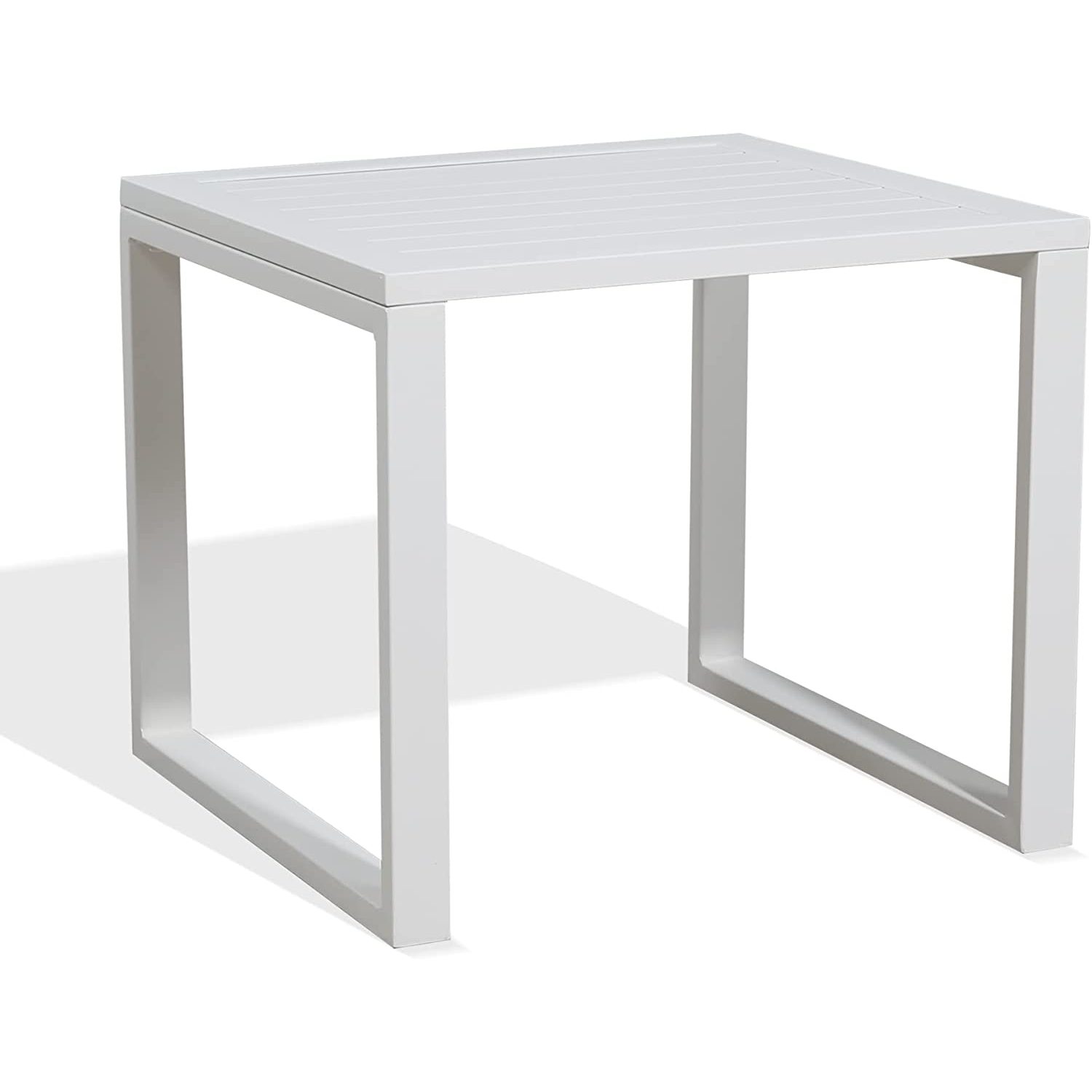 Furniture Aluminum Patio Side Table Square Outdoor End Table Outside Coffee Bistro Table (White