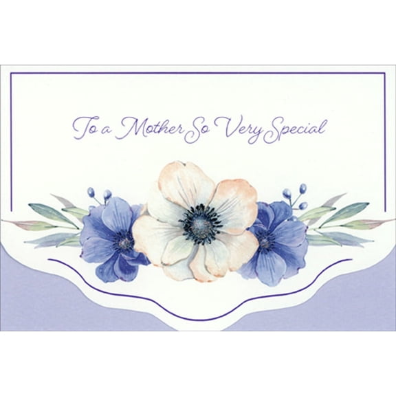 Pictura So Very Special: Three Blue and White Flowers Scalloped Edge Mother's Day Card
