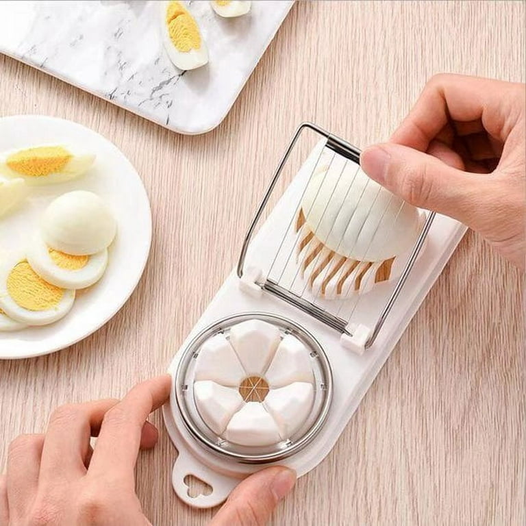 2 In 1 Egg Slicer, Multipurpose Egg Slicer for Hard Boiled Eggs, Egg Cutter  Dishwasher Safe for Egg Strawberry Soft Fruit(White） 