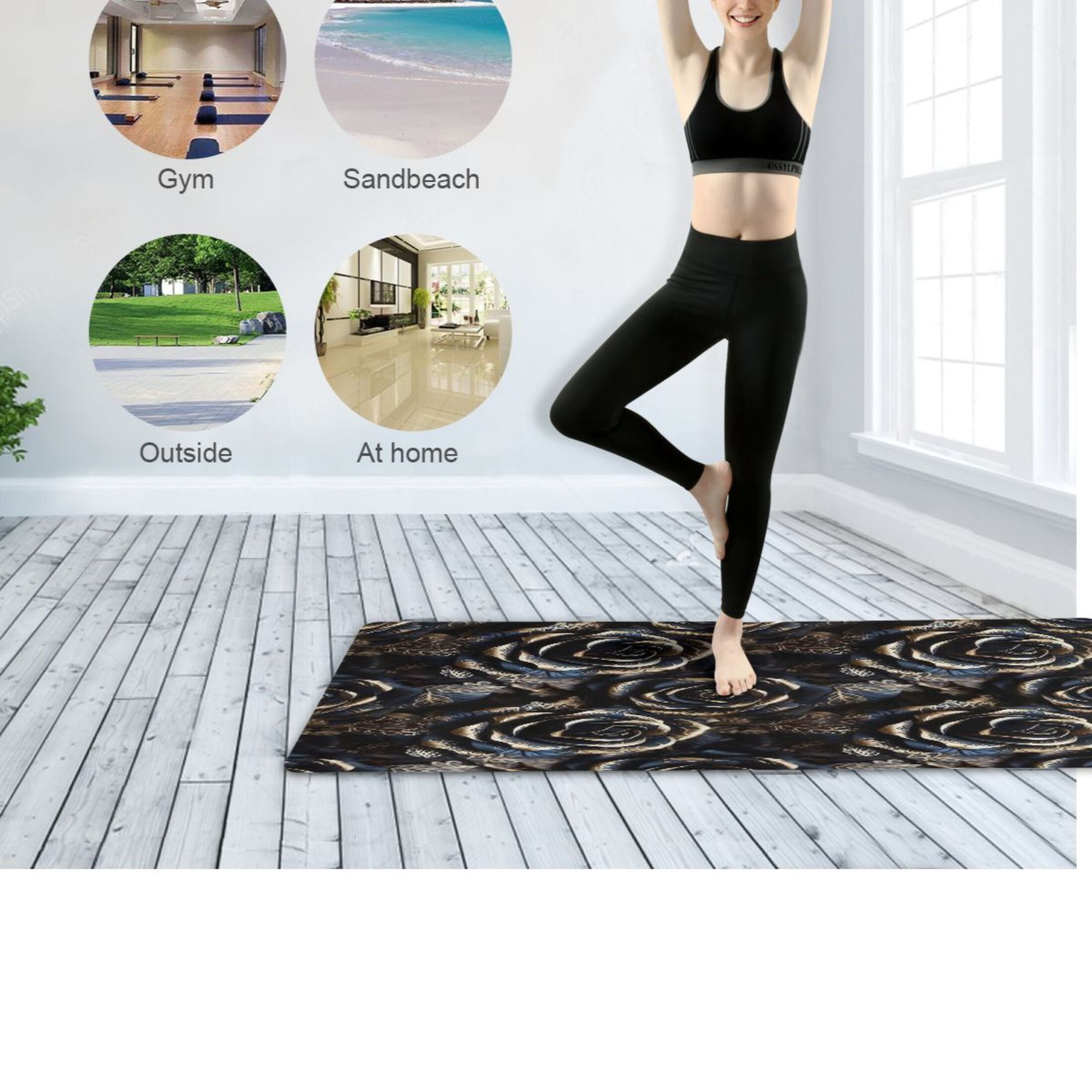 BZSMCE Yoga Mat Women Fitness Mat Gothic Black Rose Pattern