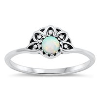 CHOOSE YOUR COLOR White Simulated Opal Lotus Sunset Ring .925 Sterling Silver Band CZ Female Size 4