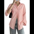 thumbnail image 3 of Camisas de Mujer con Botones, Camisas Formales A Rayas, Mangas Largas, Solapas, Camisas de Oficina, Blusas Rosa M, 3 of 8