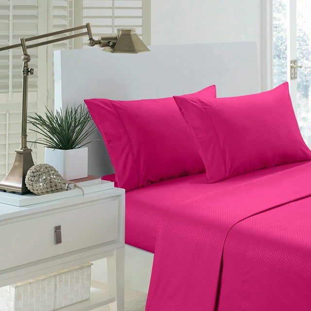 Pentagon Collection 1800 Series Wrinkle Resistant Embossed Sheet Set (Queen, Hot Pink)
