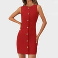 thumbnail image 2 of bbyeadc Red Work Dresses for Women 2025 Sleeveless Button Down Zip Up Office Dress Women Comfy Boat Neck Gorgeous Graduation Dresses Summer Fitted Solid Color Outfits, Red 2XL, 2 of 8