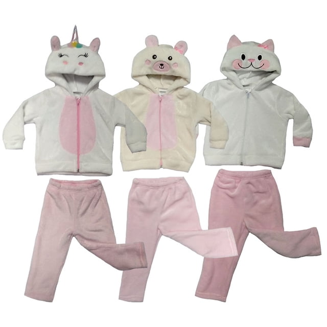 Paquete 3 Conjuntos con Gorro Bordado Unicornio, Gatita, Osita Talla 3 años Kiss Pijamas