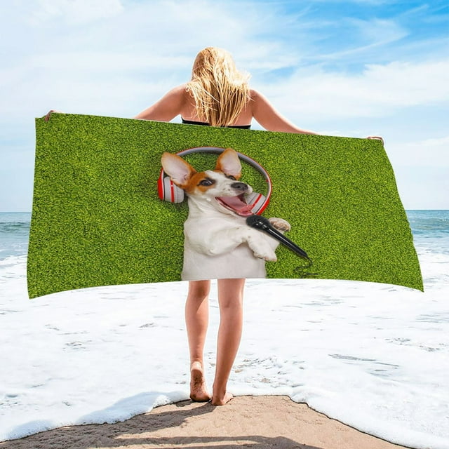 Xihbxyly Toalla de Playa con Temática de Perro, Microfibra de Secado Rápido, Diseño Ligero y Absorbente, Ideal para Yoga, Senderismo y Viajes, Ideal Como Regalo de Verano, 75 X 150 Cm.