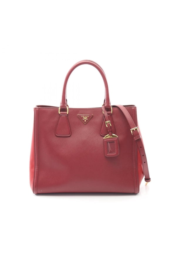 Pre-Owned Prada Triangle Logo Handbag, Saffiano Leather, Women's, Bordeaux and Red