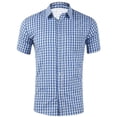 thumbnail image 2 of Men Casual Short Sleeve Checkered Shirt Slim Fit Button Down Plaid Fashion Staple For Fall Winter Everyday Wear Versatile Stylish Outfits Blue 5XL, 2 of 4