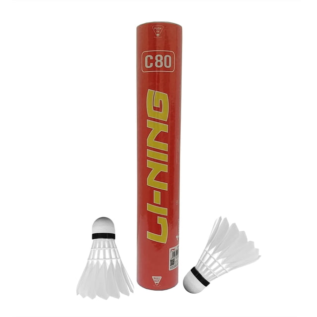 Li-Ning C80 Feather Shuttlecock , Speed 76 , Made From High Quality Duck Feather | White , Pack Of 12