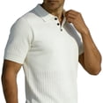 thumbnail image 5 of Men's Knit Cable Knit Textured Short Sleeve Collared Polo Shirt, Casual Slim Fit Top, Breathable Knitwear for Smart Casual Style and Everyday Wear White S, 5 of 5