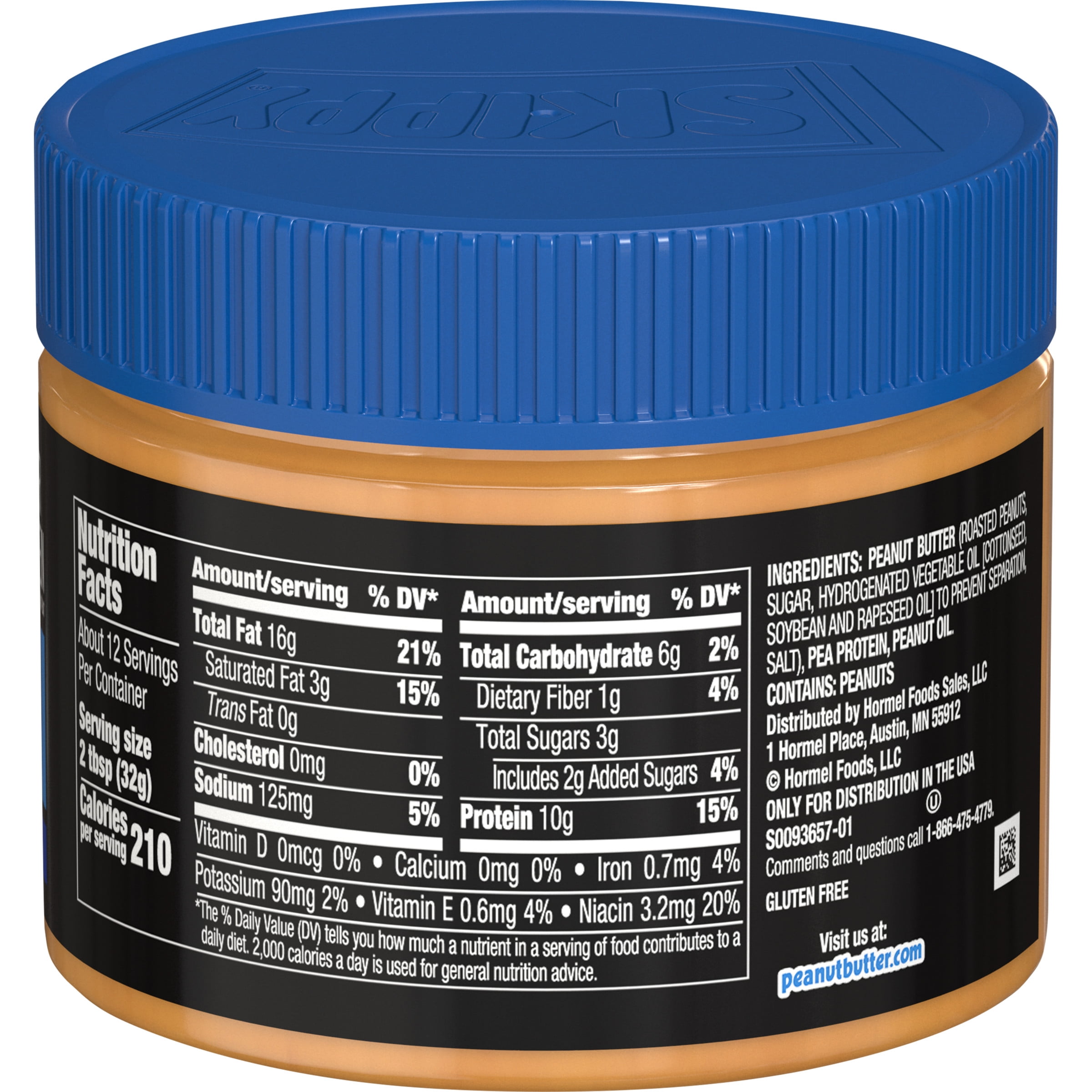 SKIPPY Chunky Peanut Butter Blended with Plant Protein, 14 oz Jar