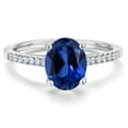 thumbnail image 3 of Gem Stone King 14K White Gold Blue Created Sapphire and White Lab Grown Diamond Ring for Women | 2.56 Cttw | Oval 9X7MM | Gemstone September Birthstone | Size 9, 3 of 6