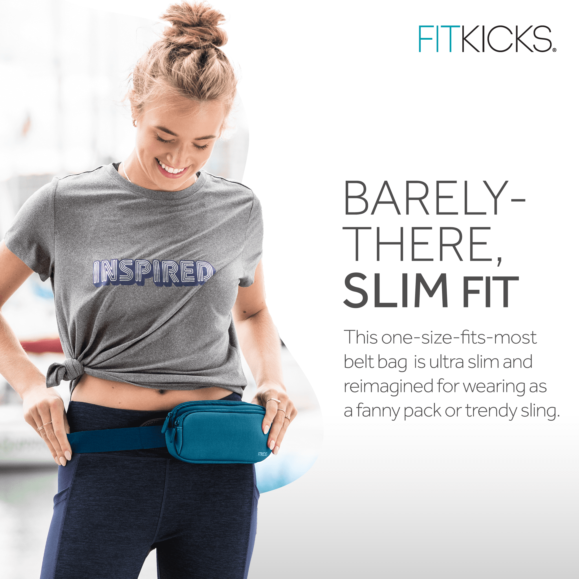 FITKICKS FITZIP Belt Crossbody Bag Fanny Pack Waist Pouch with Adjustable Strap, Teal (Unisex)