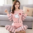 thumbnail image 2 of Ensemble de Pyjamas Fins d'Automne 2 Pcs Femmes 2022 Coton Col Rond Pyjamas Filles Ensembles Teacup Cat Vêtements de Nuit Complets Hauts de Sommeil, 2 of 5