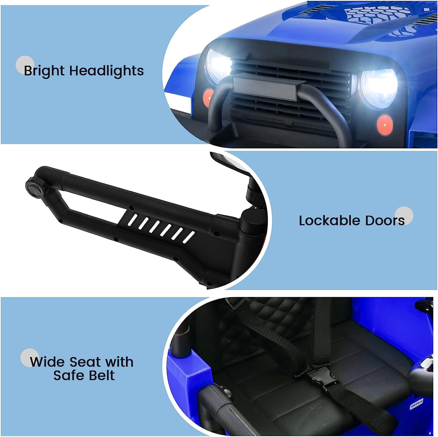 OLAKIDS Kids Ride On Truck, 12V Electric Vehicle Car with Remote Control, Toddlers Battery Powered Toy with 2 Speeds, Spring Suspension, Double Open Doors, LED Lights, Music, USB, Mp3 (Navy)