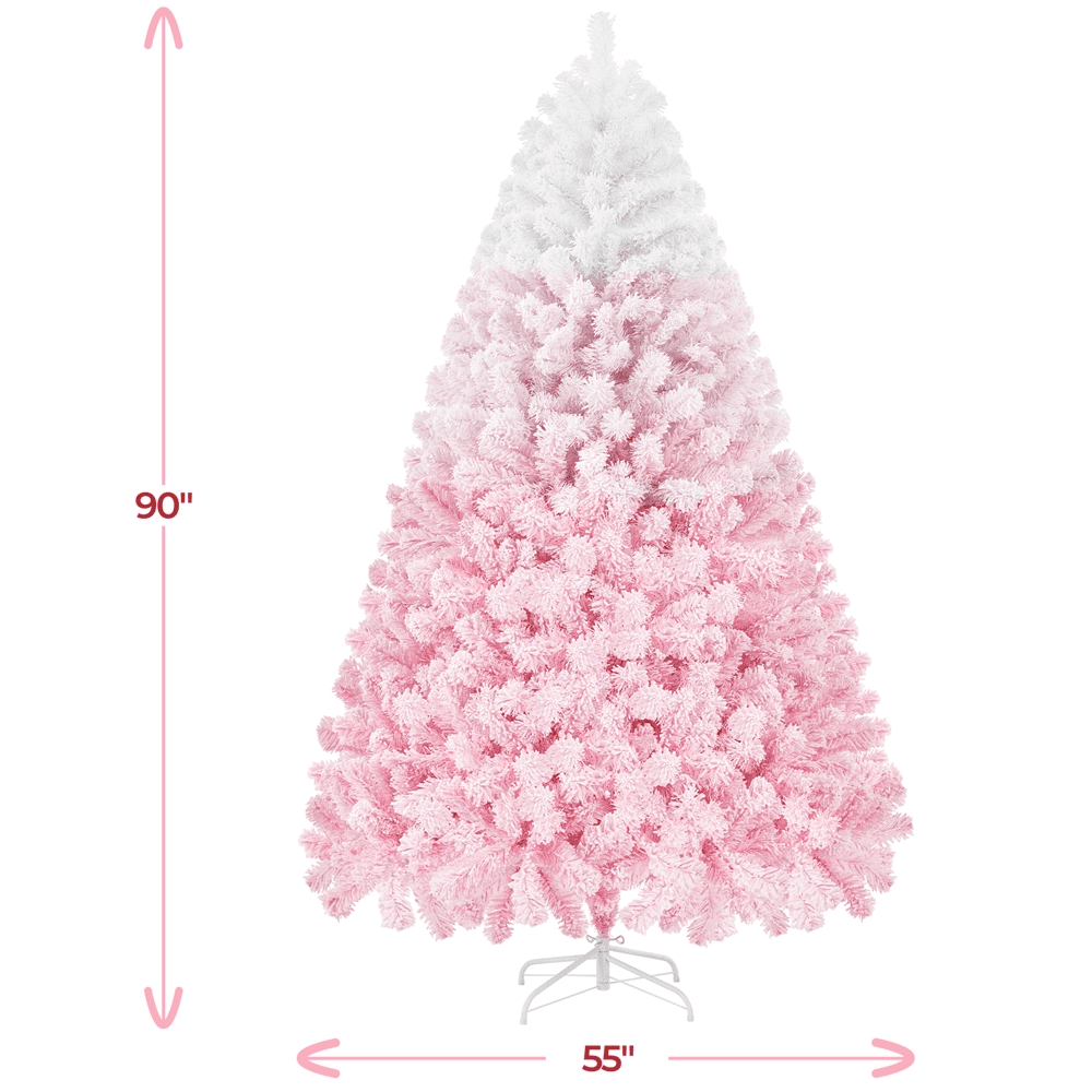 Renwick 7.5ft Flocked Artificial Christmas Tree with Foldable Stand, Pink Gradient